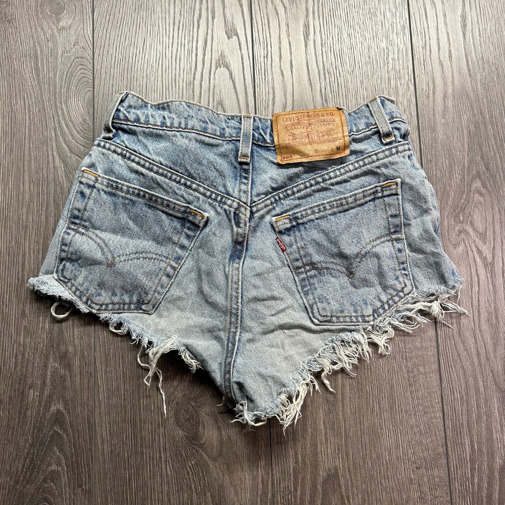 Vintage Levis 565 Wide Leg Light Wash 25" Cutoff Denim Shorts Made in USA 5 JR M